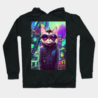 Techno Cat In Japan Neon City Hoodie